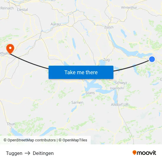 Tuggen to Deitingen map
