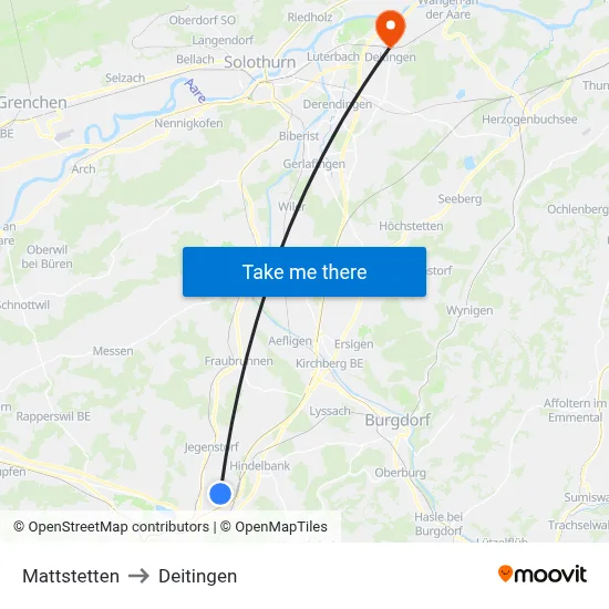 Mattstetten to Deitingen map