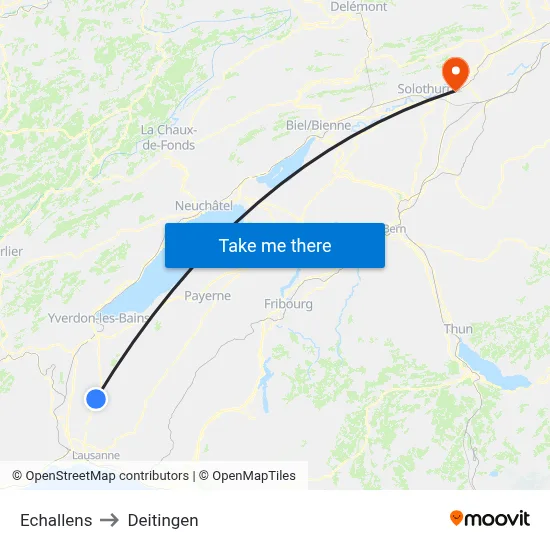 Echallens to Deitingen map