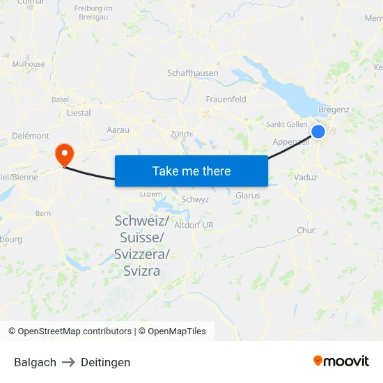 Balgach to Deitingen map