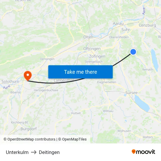 Unterkulm to Deitingen map