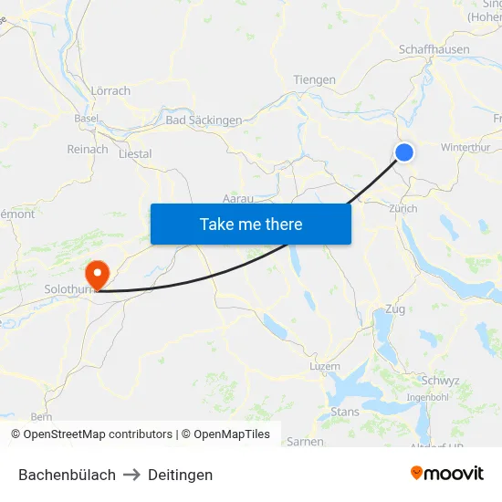 Bachenbülach to Deitingen map