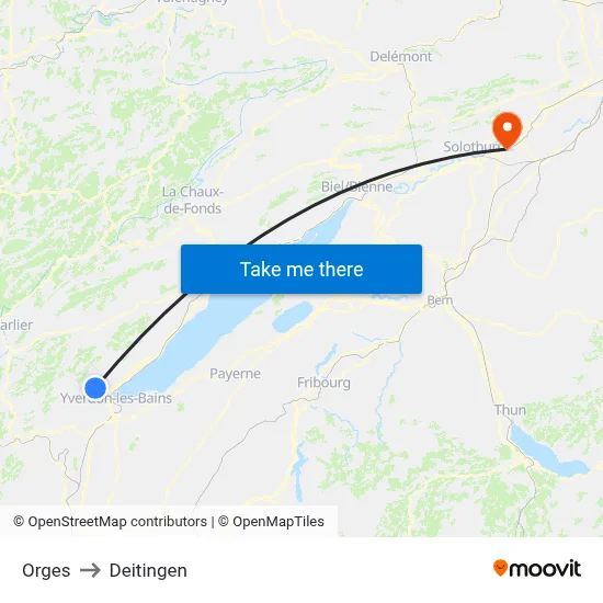 Orges to Deitingen map