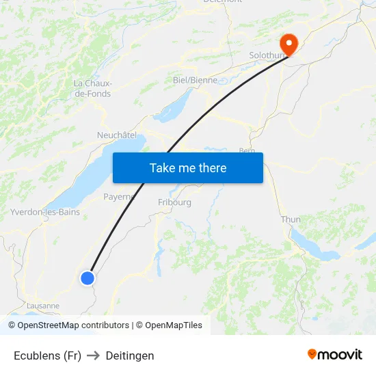 Ecublens (Fr) to Deitingen map