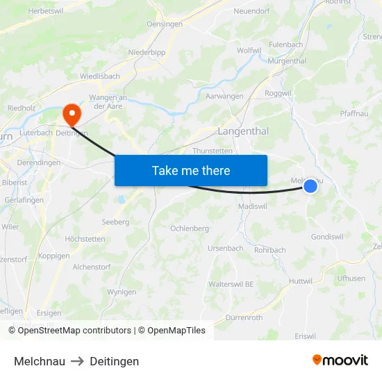 Melchnau to Deitingen map