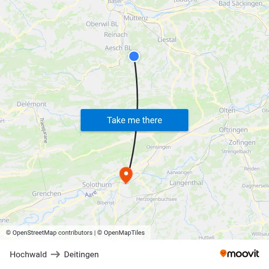 Hochwald to Deitingen map