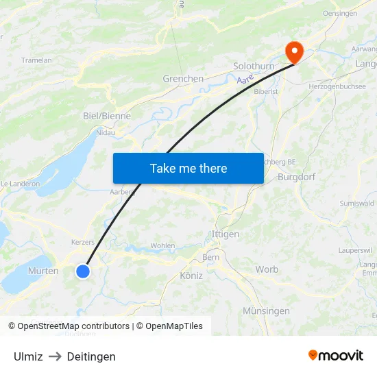Ulmiz to Deitingen map