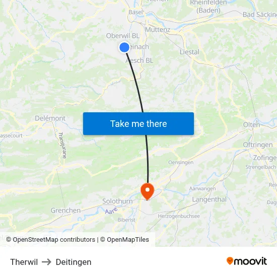 Therwil to Deitingen map