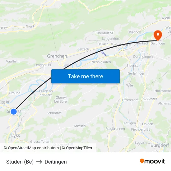 Studen (Be) to Deitingen map