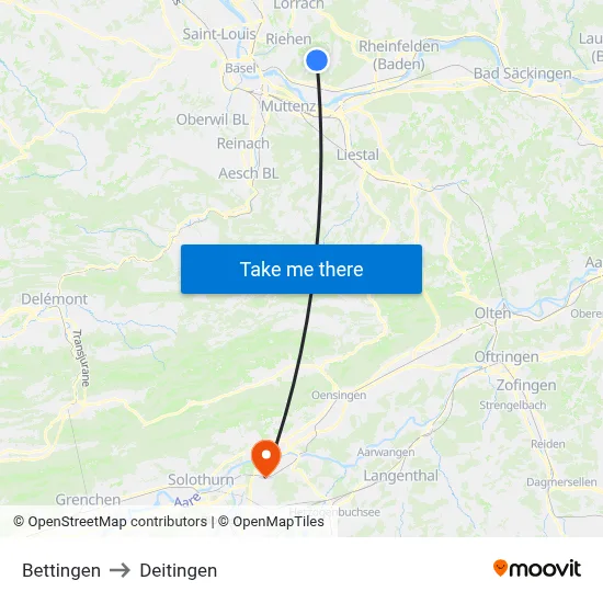 Bettingen to Deitingen map