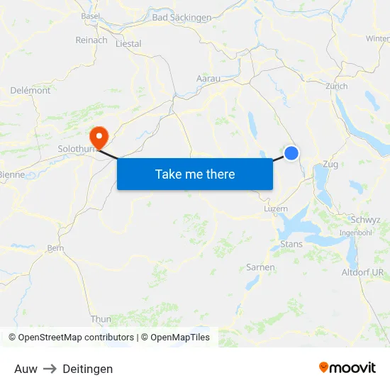 Auw to Deitingen map