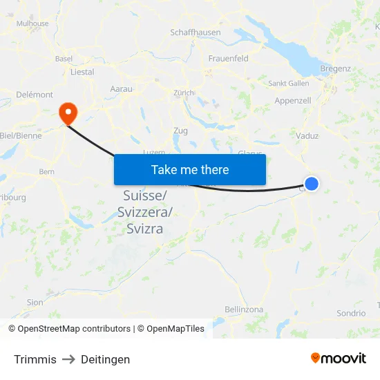 Trimmis to Deitingen map