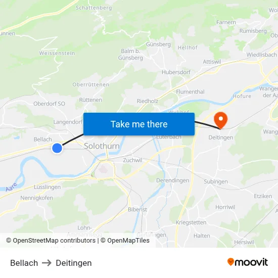 Bellach to Deitingen map