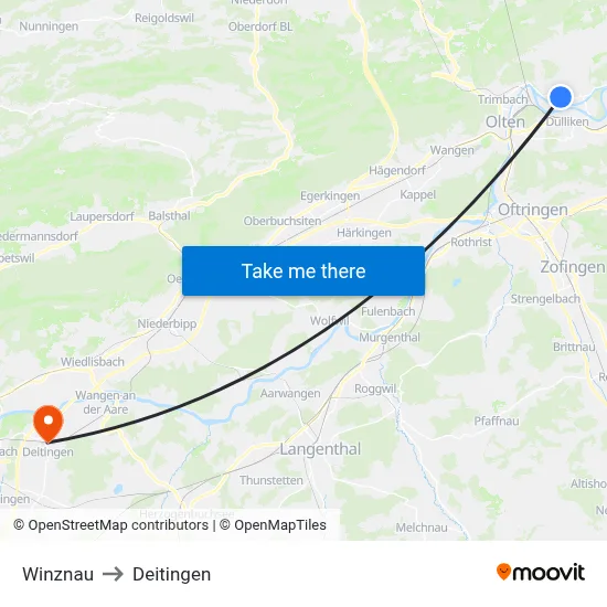 Winznau to Deitingen map
