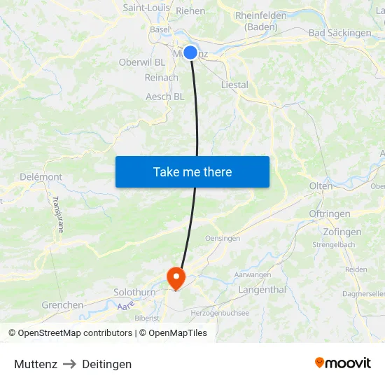 Muttenz to Deitingen map