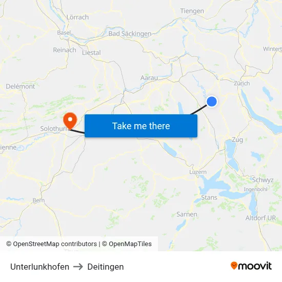 Unterlunkhofen to Deitingen map