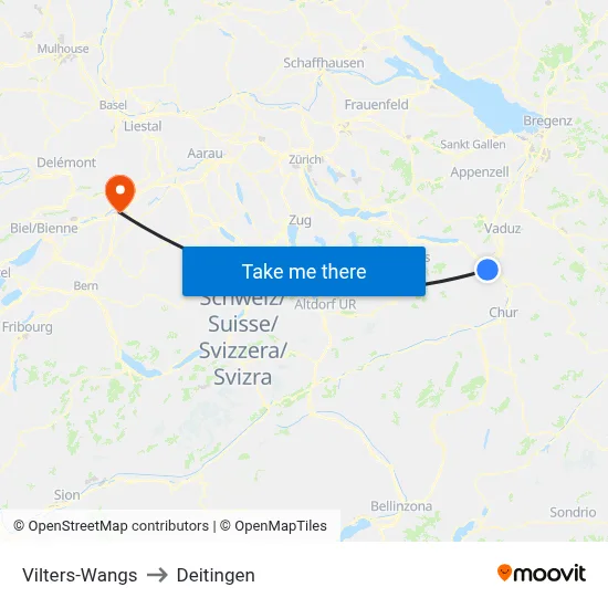 Vilters-Wangs to Deitingen map