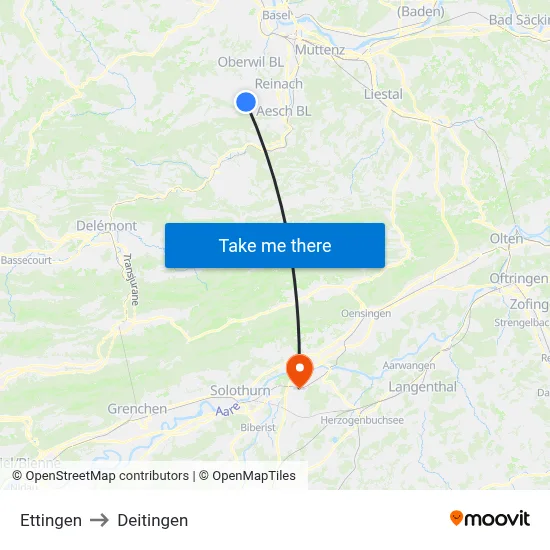 Ettingen to Deitingen map