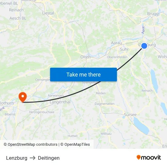 Lenzburg to Deitingen map