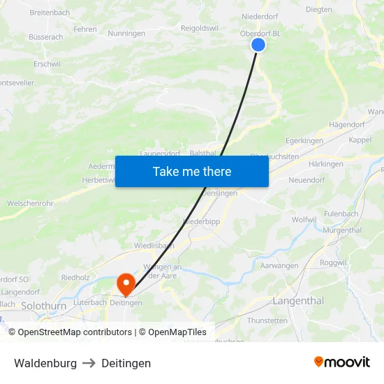 Waldenburg to Deitingen map