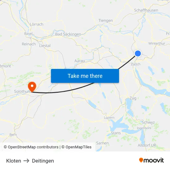 Kloten to Deitingen map