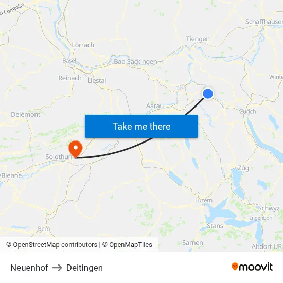 Neuenhof to Deitingen map