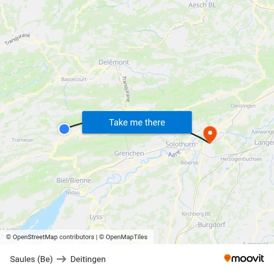 Saules (Be) to Deitingen map