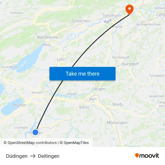 Düdingen to Deitingen map
