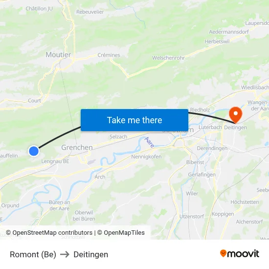 Romont (Be) to Deitingen map