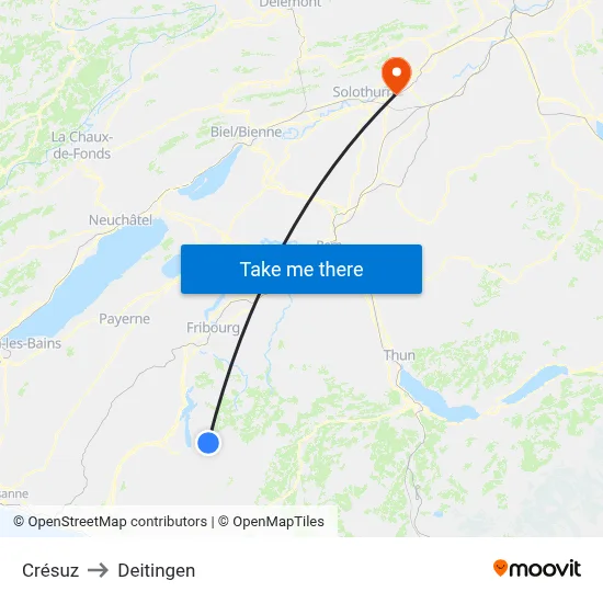 Crésuz to Deitingen map