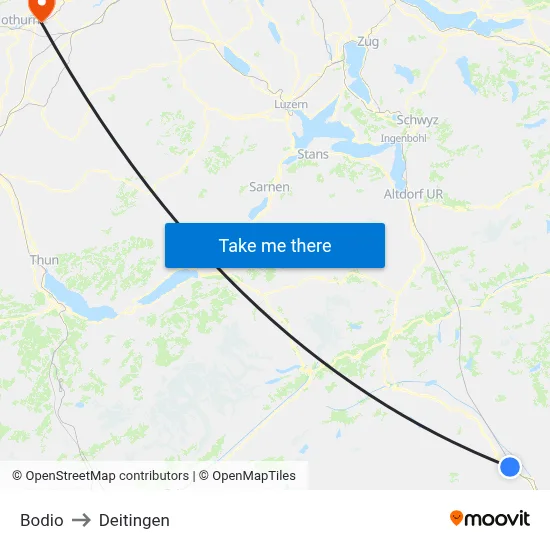 Bodio to Deitingen map