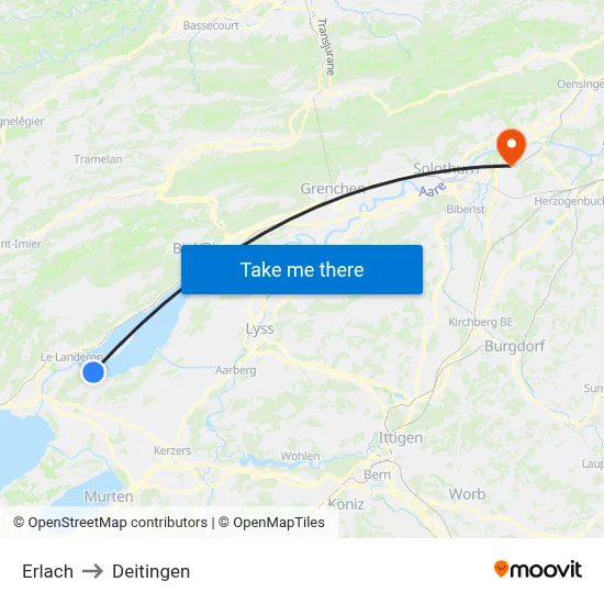 Erlach to Deitingen map