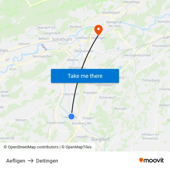 Aefligen to Deitingen map