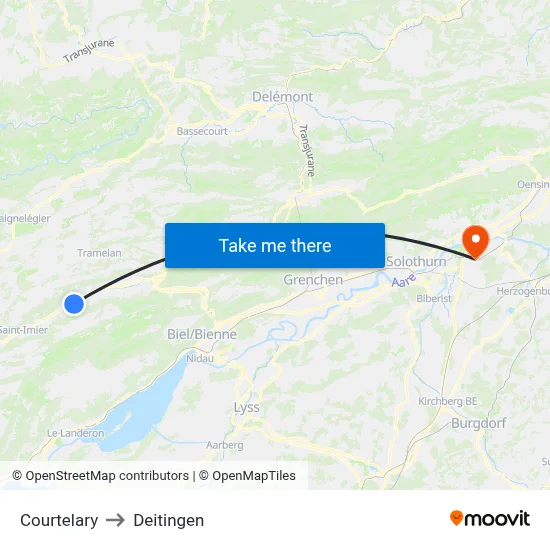 Courtelary to Deitingen map