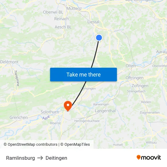 Ramlinsburg to Deitingen map