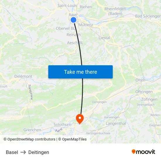 Basel to Deitingen map
