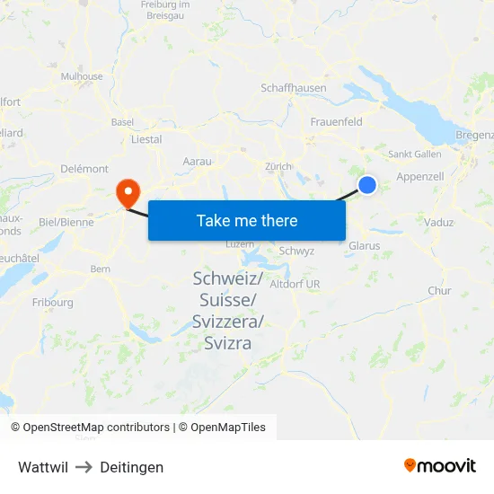 Wattwil to Deitingen map