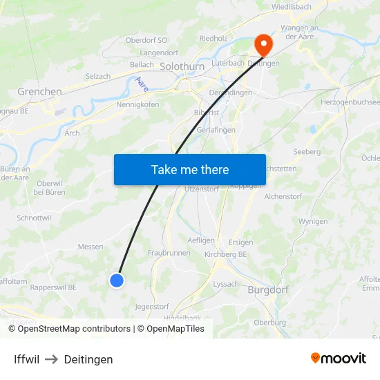 Iffwil to Deitingen map