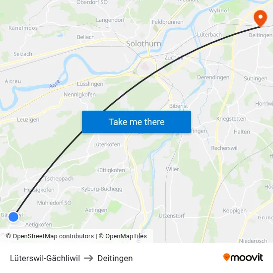 Lüterswil-Gächliwil to Deitingen map