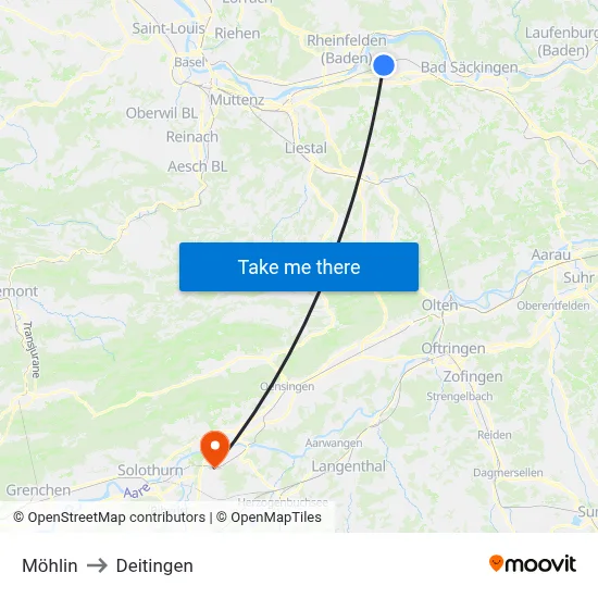Möhlin to Deitingen map