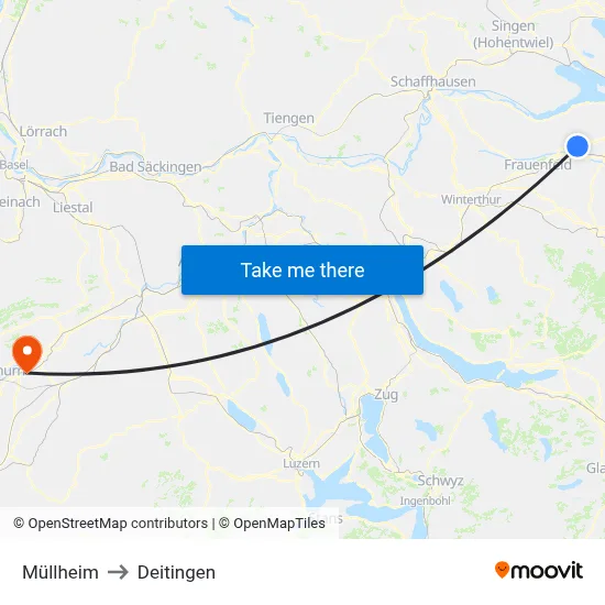 Müllheim to Deitingen map