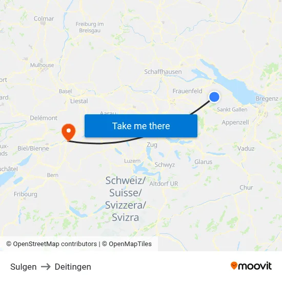 Sulgen to Deitingen map