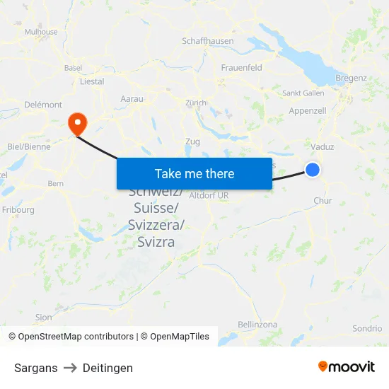 Sargans to Deitingen map