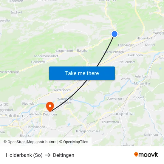 Holderbank (So) to Deitingen map