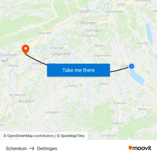 Schenkon to Deitingen map