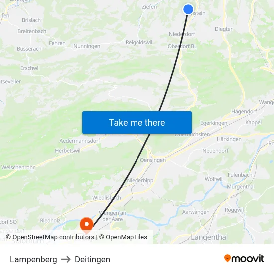 Lampenberg to Deitingen map