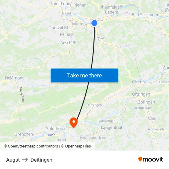 Augst to Deitingen map
