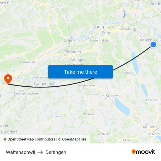 Waltenschwil to Deitingen map
