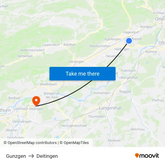 Gunzgen to Deitingen map