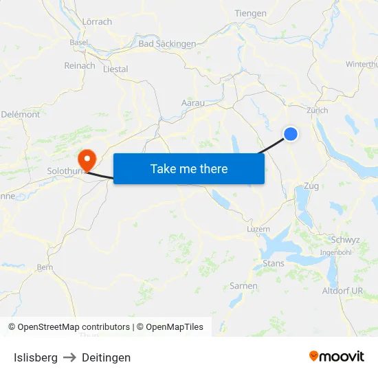 Islisberg to Deitingen map